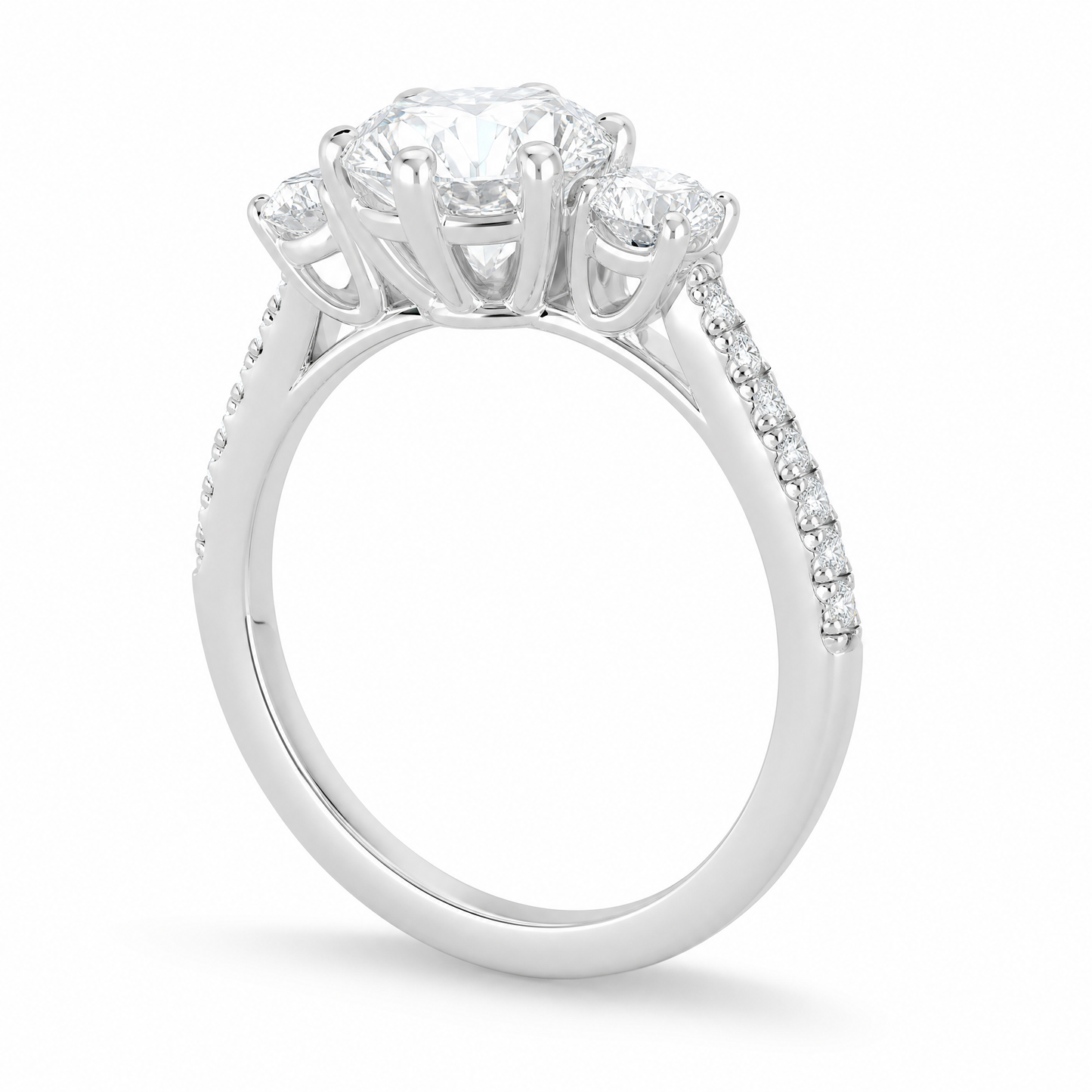 Three-Stone Lab-Grown Diamond Engagement Ring - 925 Sterling Silver - alternate product view 4 - Vowmira lab-grown diamond jewelry