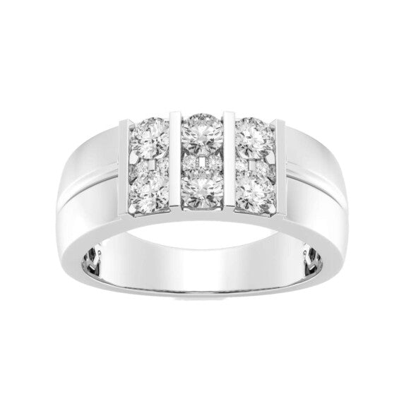 Round Men's Triple Row Channel Set Wedding Lab-Grown Diamond Men's Band - Main View - Vowmira lab-grown diamond jewelry