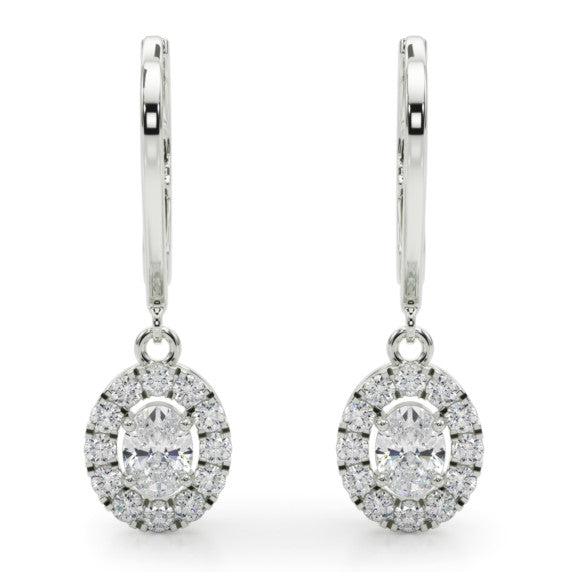 5/8 ct. tw. Oval Halo Lab-Grown Diamond Leverback Earrings - Detail View - Vowmira lab-grown diamond jewelry