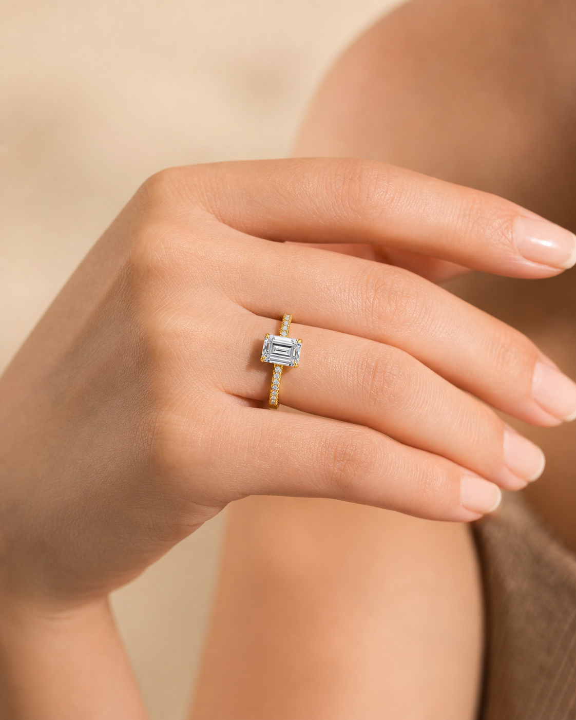 Vowmira 3-Carat Emerald-Cut Moissanite Pavé Ring, alternate view 4