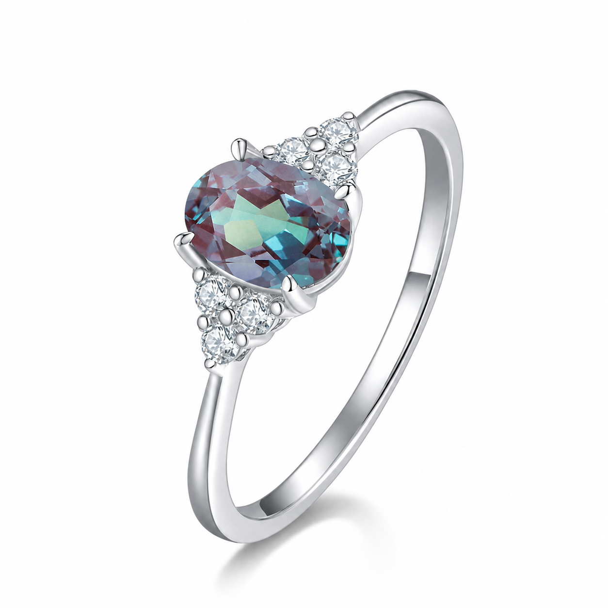 VM-ALL-019 | Vowmira Oval Alexandrite Diamond Accent Ring | hero polished