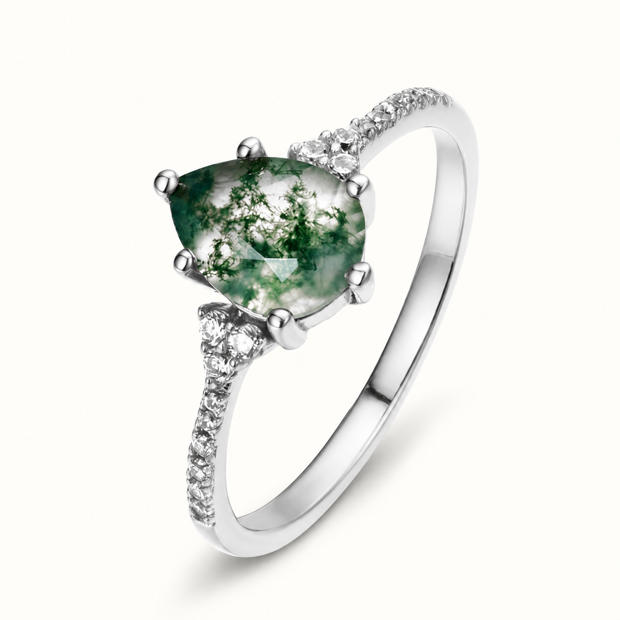 Vowmira Pear-Cut Moss Agate Pavé Ring, hero view
