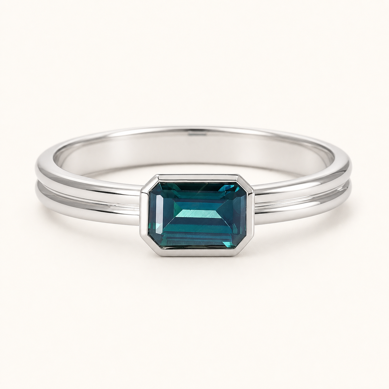 Vowmira East-West Emerald-Cut Bezel Ring, hero view