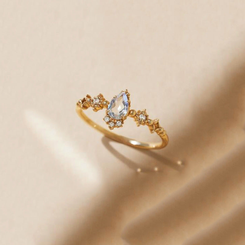 Vowmira Rose-Cut Moonstone Engagement Ring — Mixed Signature in 18K Yellow Gold Plated