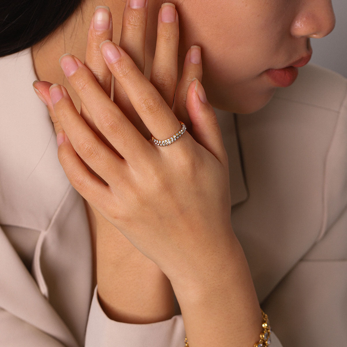 Vowmira Star Veil Accent Titanium Steel Ring, hero view