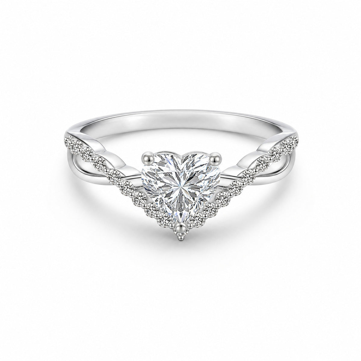Vowmira Marie heart-cut three-prong chevron-pavé lab-grown diamond engagement ring, top view