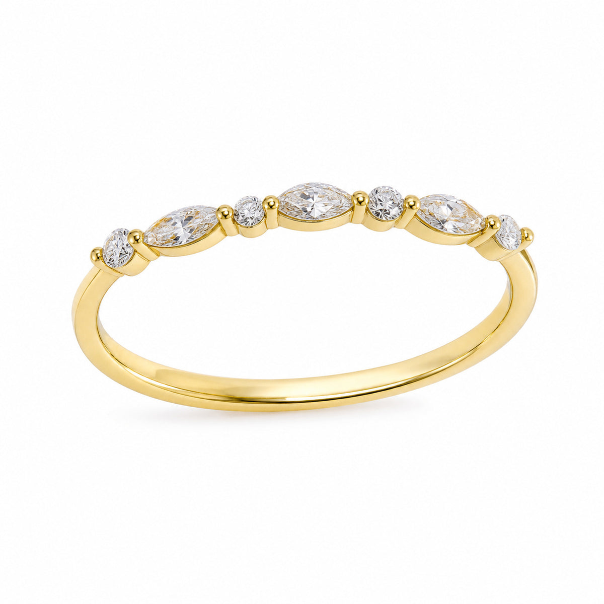 Vowmira Myriad seven-stone yellow-gold-tone men's companion wedding band, profile view
