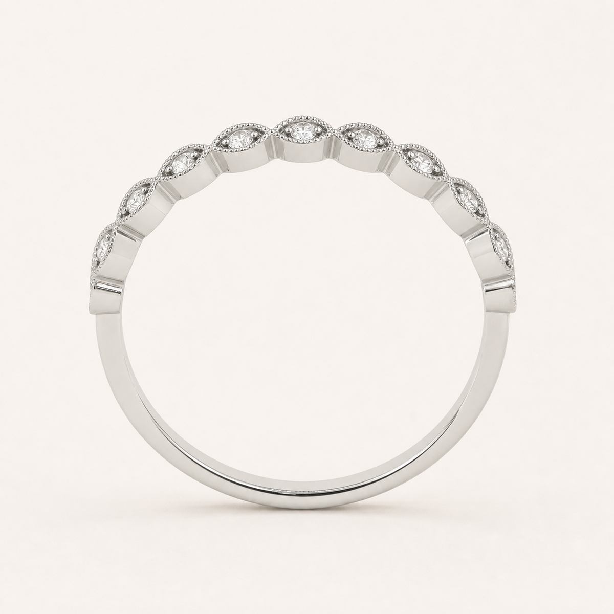 Vowmira Nove low-profile nine-stone S925 men's band, gallery construction view