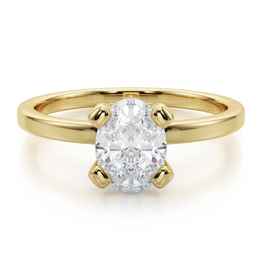 Oval lab-grown diamond engagement ring shown for sizing guidance