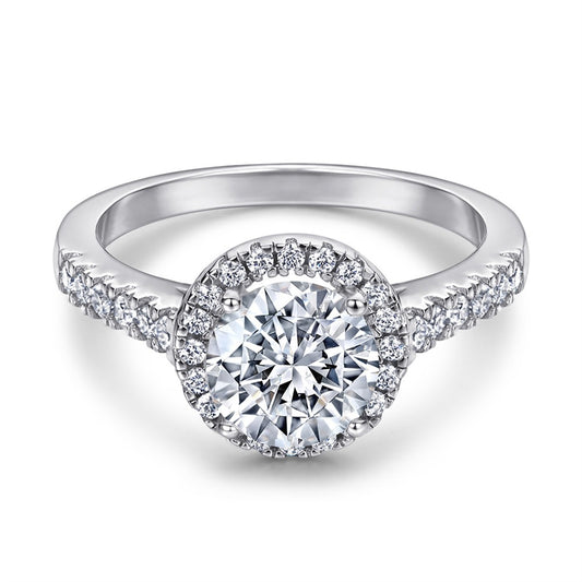 Vowmira Classic Halo Lab-Grown Diamond Ring S925 Silver Band - Vowmira lab-grown diamond jewelry