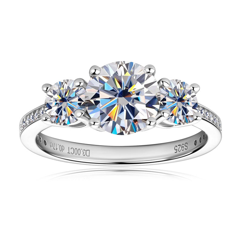 Classic Three-Stone Lab-Grown Diamond Engagement Ring - 925 Sterling Silver - main product view