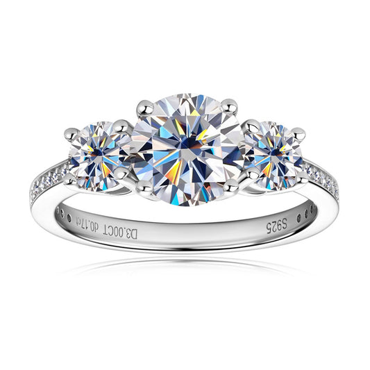 VOWMIRA Classic Three Stone Engagement Ring Lab-Grown Diamond  S925 Sterling Silver - Vowmira lab-grown diamond jewelry