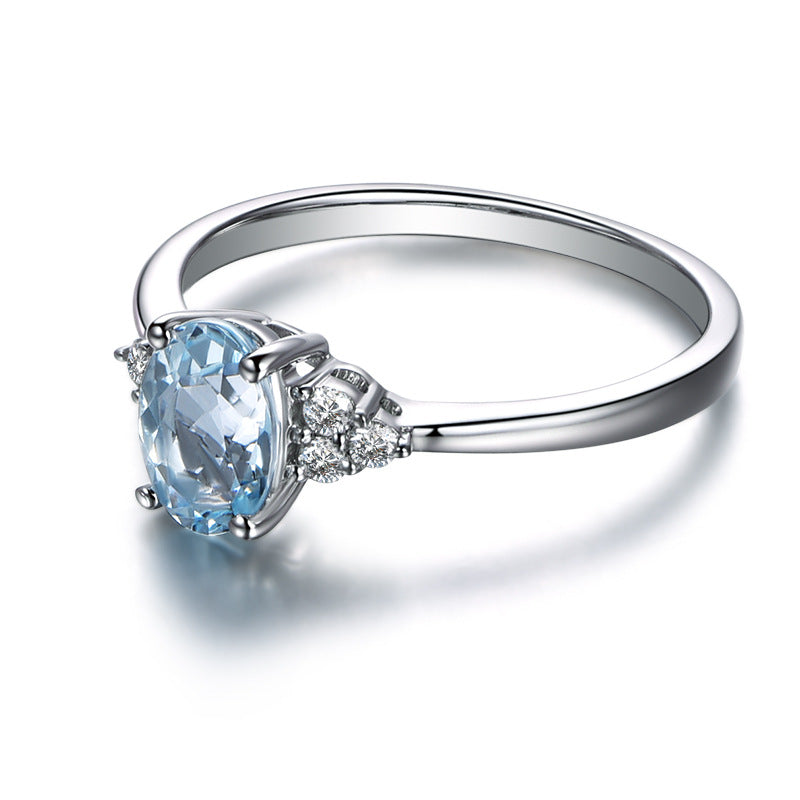 Sky Blue Platinum-Tone Lab-Grown Diamond Ring - Detail View - Vowmira lab-grown diamond jewelry