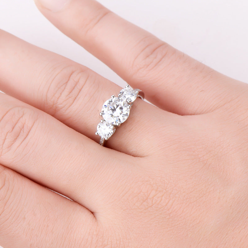 Classic Three-Stone Lab-Grown Diamond Engagement Ring - 925 Sterling Silver - alternate product view 2