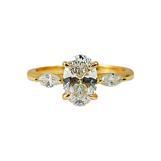 Vowmira Past, Present & Future | Three Stone Oval Lab Diamond Ring in Gold - Vowmira lab-grown diamond jewelry