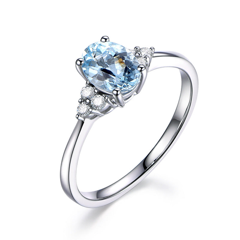 Sky Blue Platinum-Tone Lab-Grown Diamond Ring - Side View - Vowmira lab-grown diamond jewelry