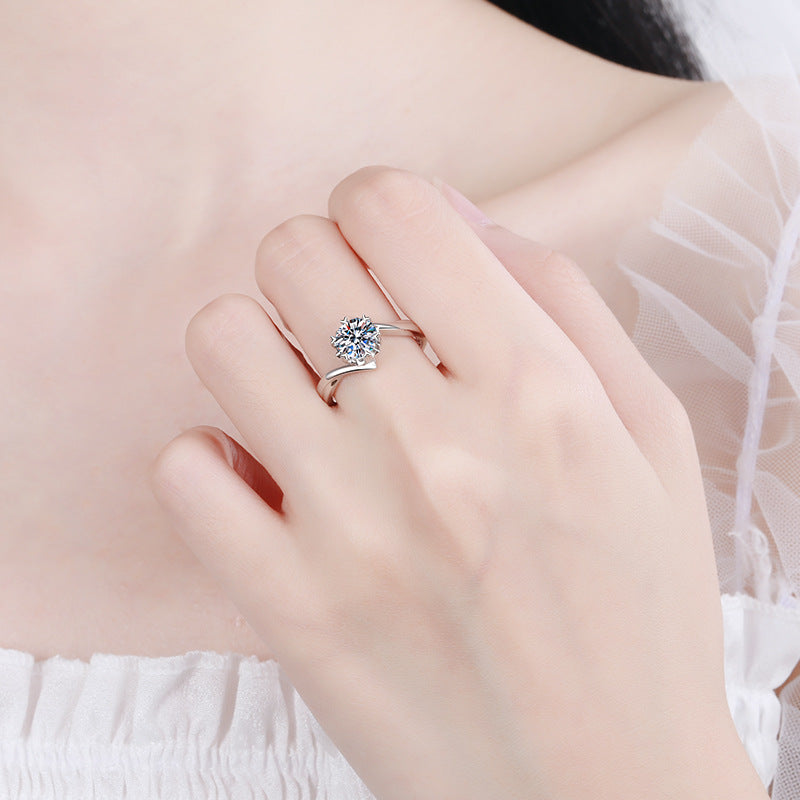 1 ct “Promise” 925 Sterling Silver Snowflake Lab-Grown Diamond Ring - Side View - Vowmira lab-grown diamond jewelry