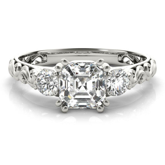 Filigree Three-Stone Lab-Grown Diamond Ring - Main View