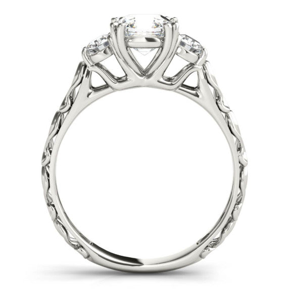 Filigree Three-Stone Lab-Grown Diamond Ring - Detail View - Vowmira lab-grown diamond jewelry
