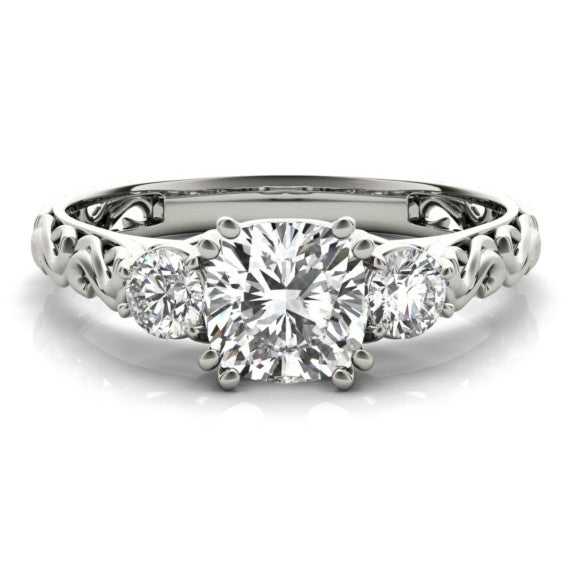 Filigree Cushion Cut Lab-Grown Diamond Ring - Main View - Vowmira lab-grown diamond jewelry