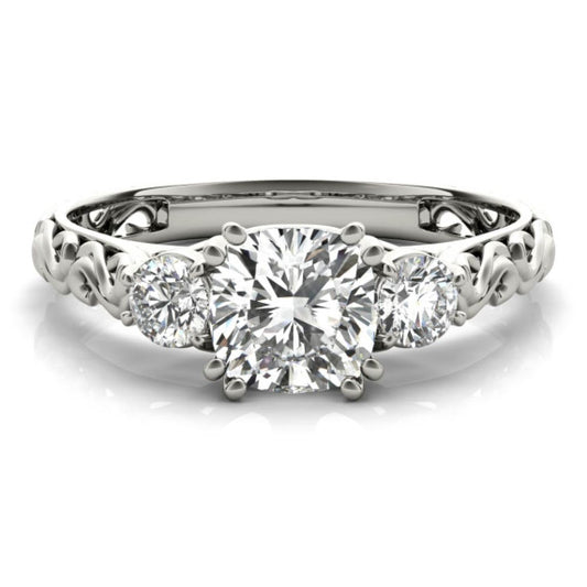 Filigree Cushion Cut Lab-Grown Diamond Ring - Main View - Vowmira lab-grown diamond jewelry