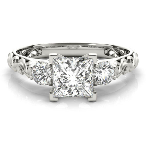 Filigree Princess Cut Lab-Grown Diamond Ring - Main View - Vowmira lab-grown diamond jewelry