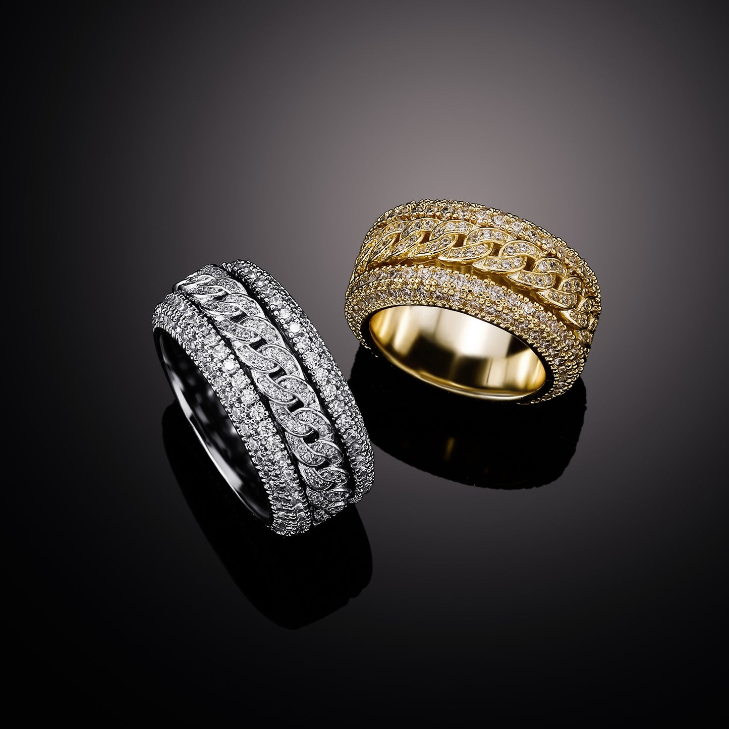 Vowmira Cuban Link Lab-Grown Diamond Spinner Ring, gold and platinum finish comparison