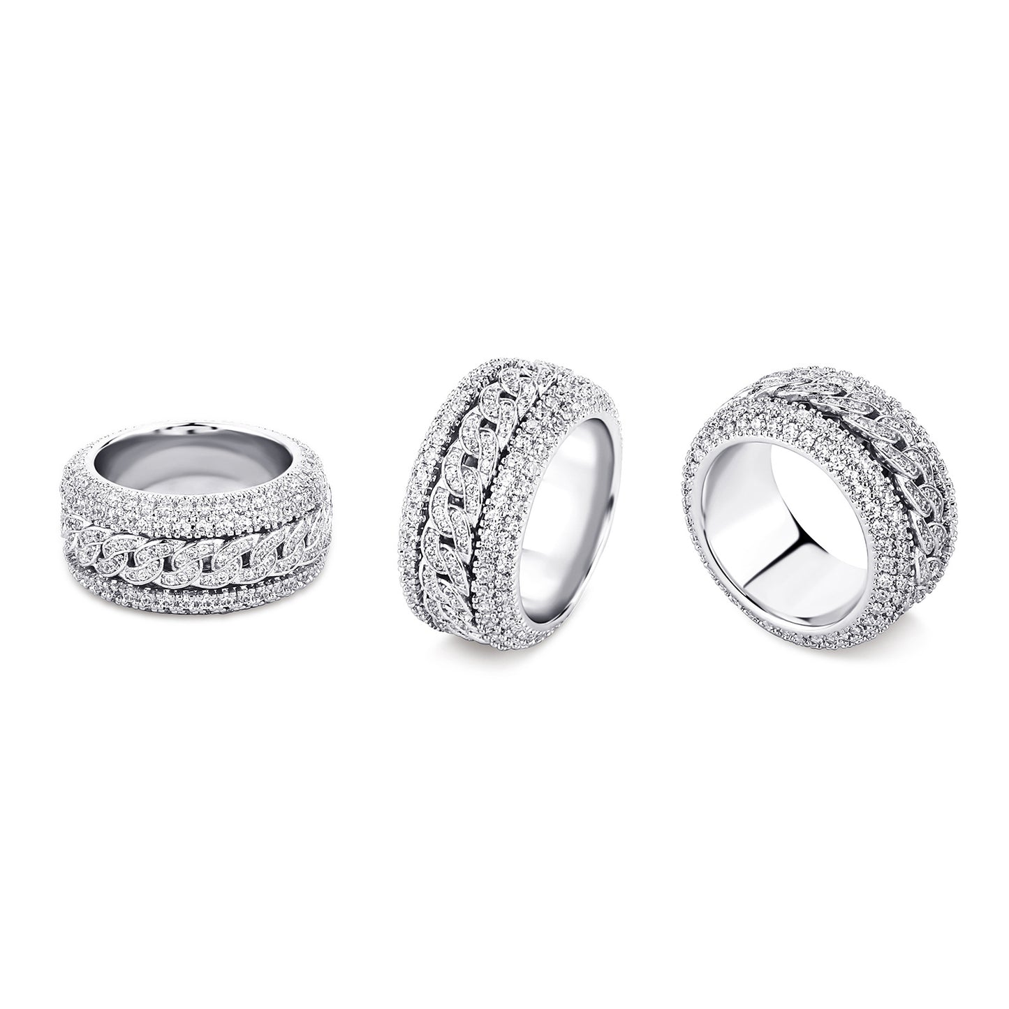 Vowmira Cuban Link Lab-Grown Diamond Spinner Ring in platinum-plated finish, multiple angles