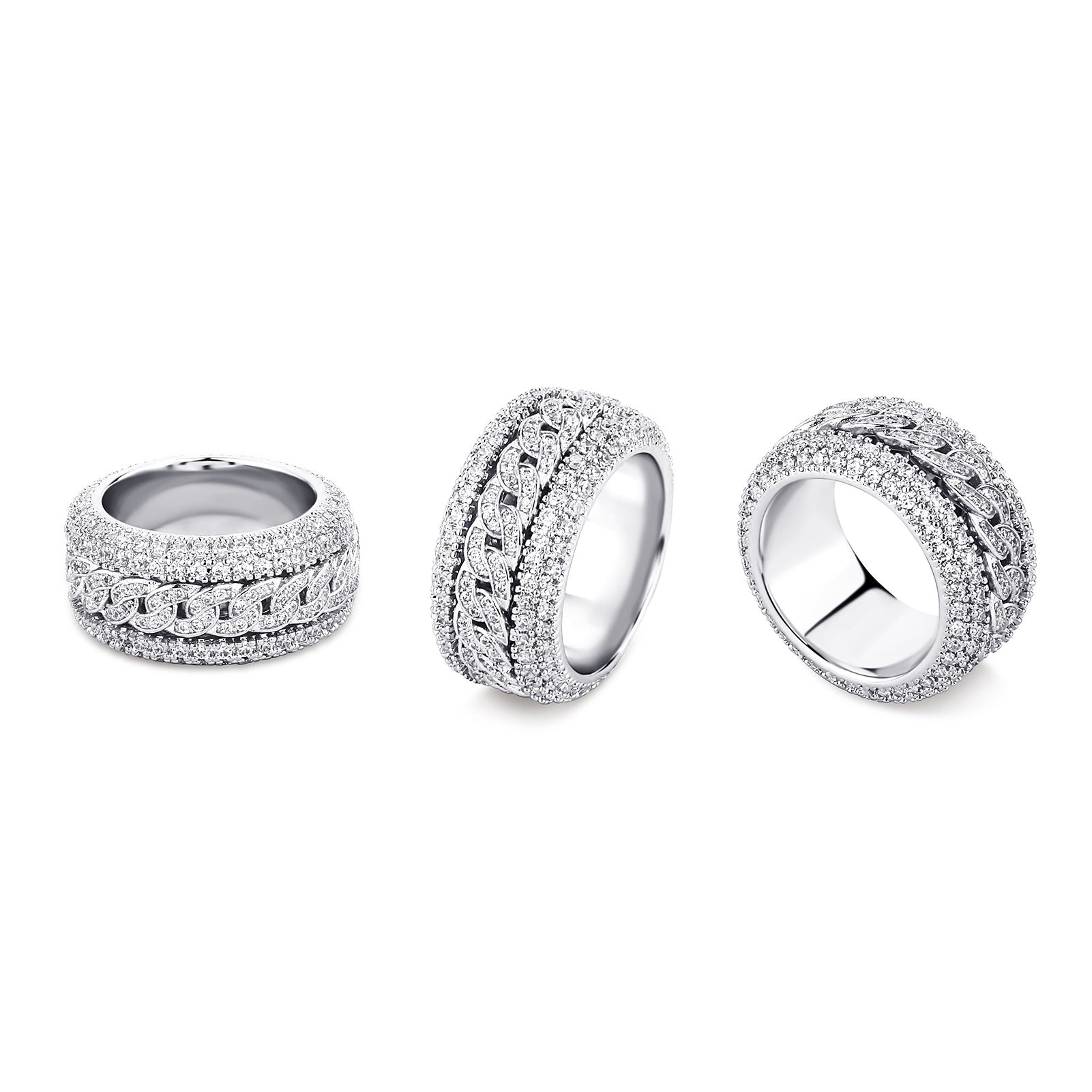 Vowmira Cuban Link Lab-Grown Diamond Spinner Ring in platinum-plated finish, multiple angles