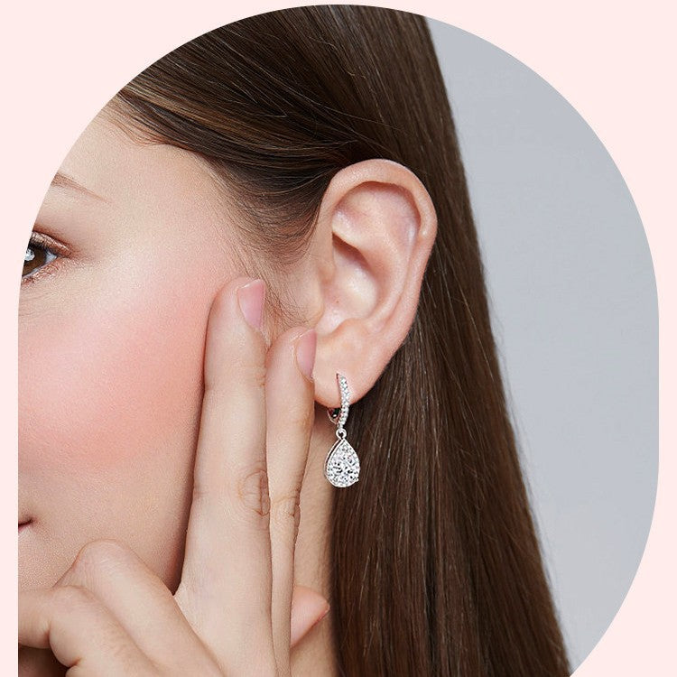 1 ct Pear Halo Lab-Grown Diamond Leverback Earrings - alternate product view 4