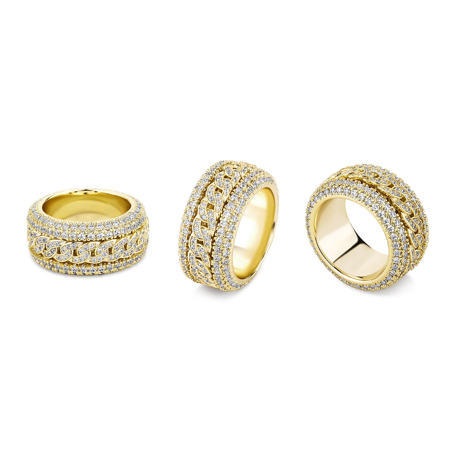 Vowmira Cuban Link Lab-Grown Diamond Spinner Ring in 18K yellow gold plated finish, multiple angles