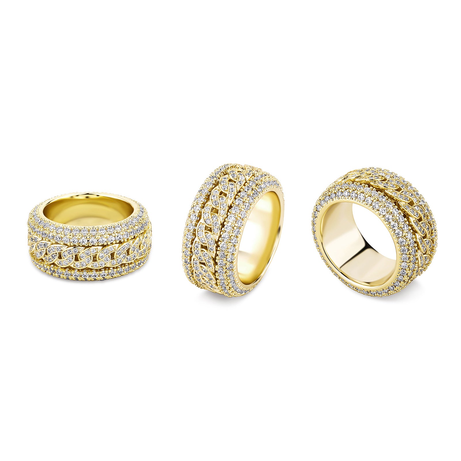 Vowmira Cuban Link Lab-Grown Diamond Spinner Ring in 18K yellow gold plated finish, multiple angles