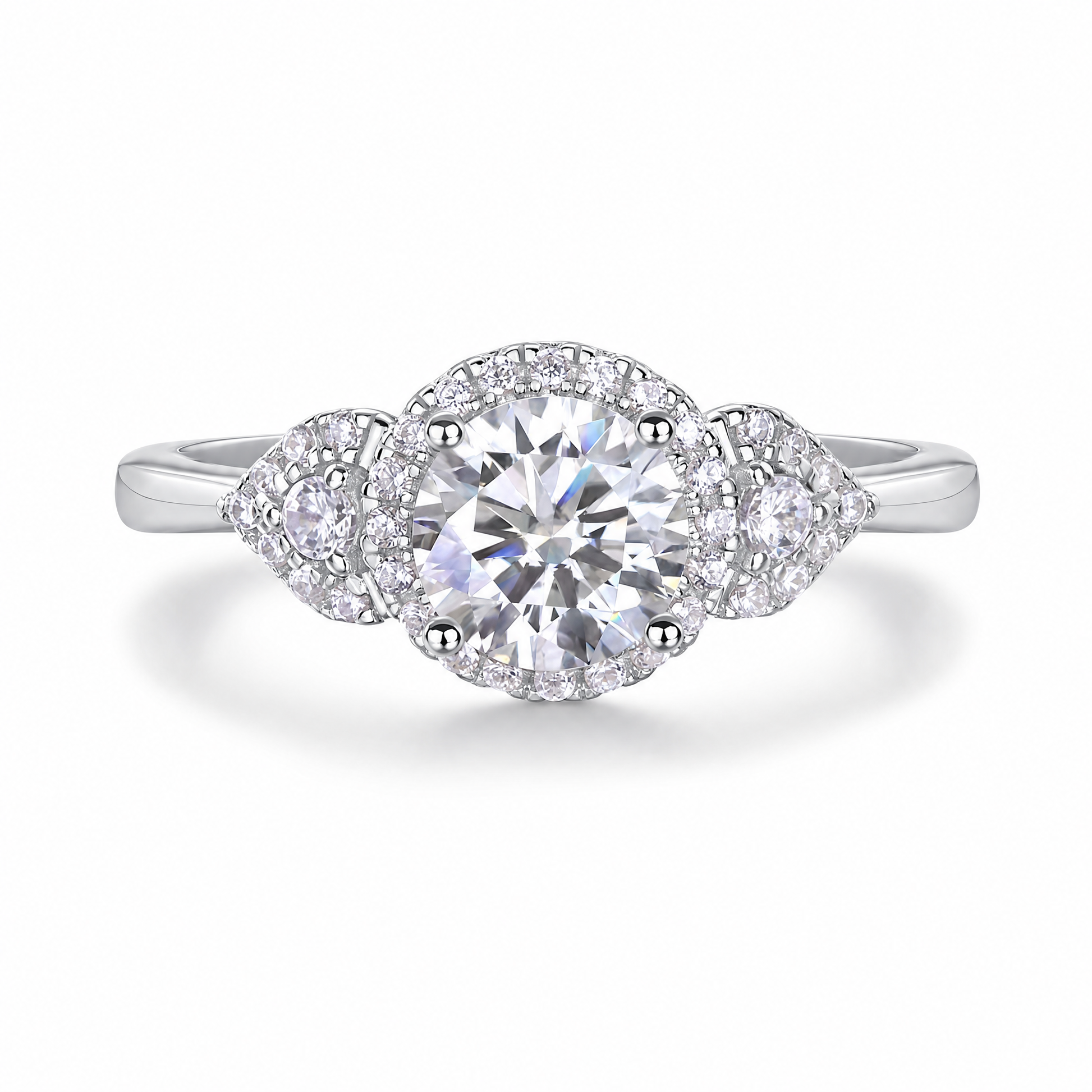 Triple Halo Three-Stone Lab-Grown Diamond Ring with Pear Side Stones - main product view