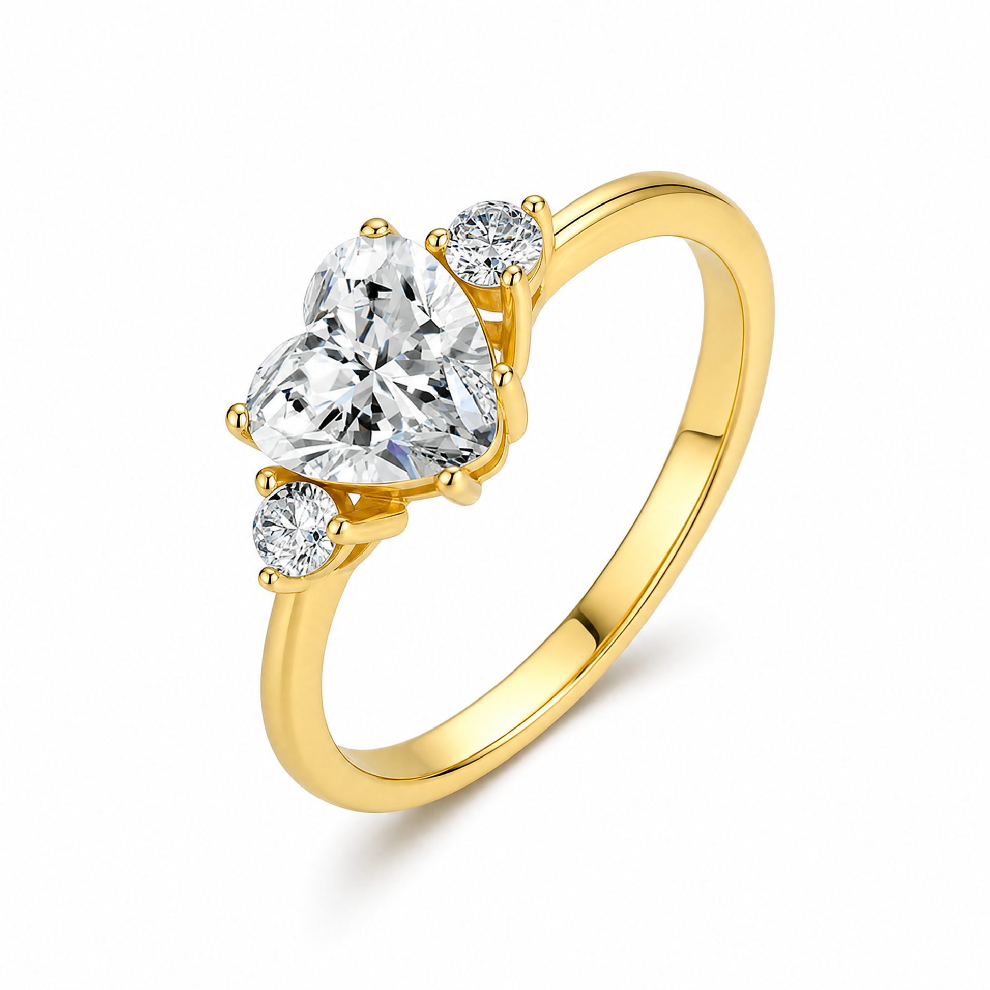Heart-Cut Three-Stone Lab-Grown Diamond Ring - 925 Sterling Silver - main product view