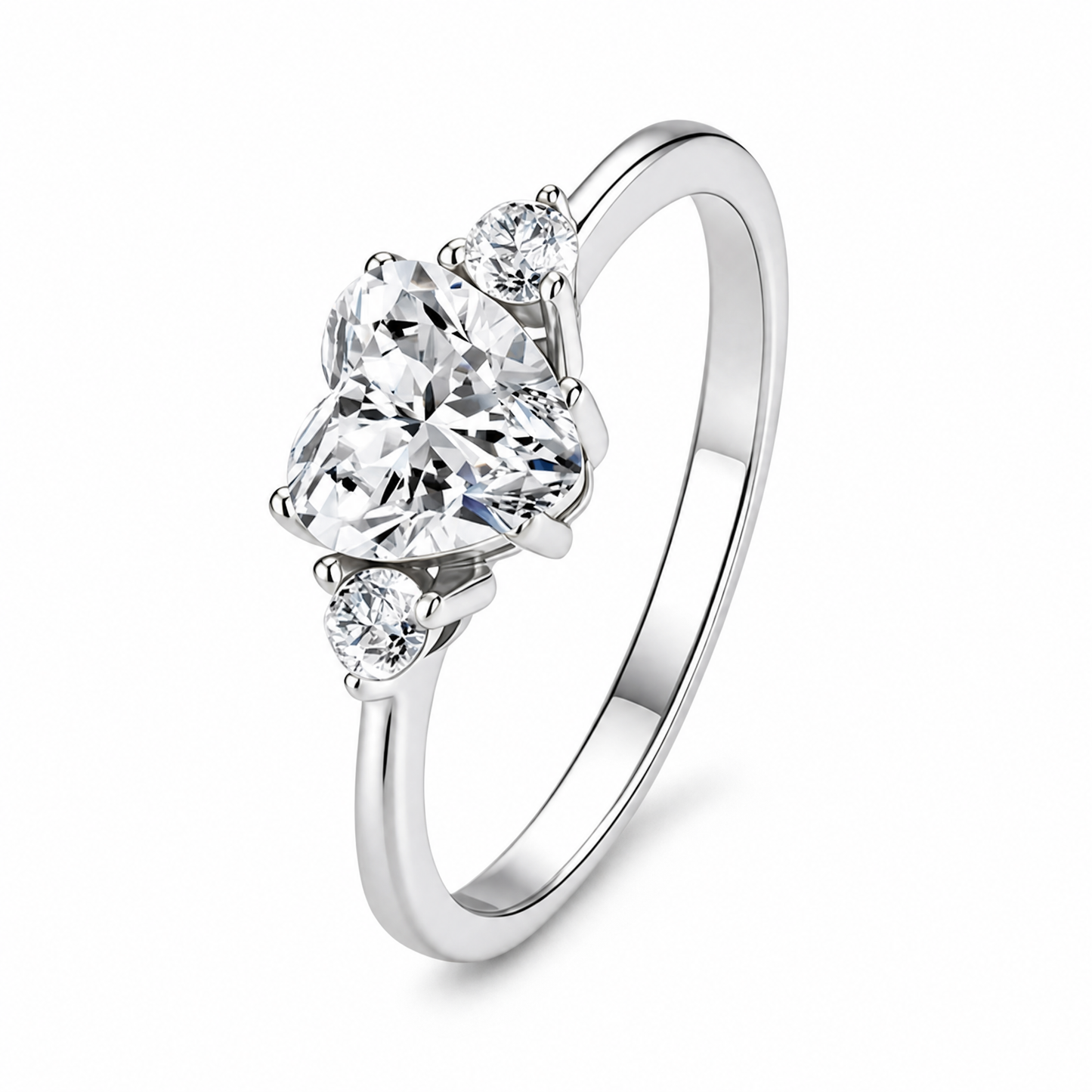 Heart-Cut Three-Stone Lab-Grown Diamond Ring - 925 Sterling Silver - alternate product view 2 - Vowmira lab-grown diamond jewelry