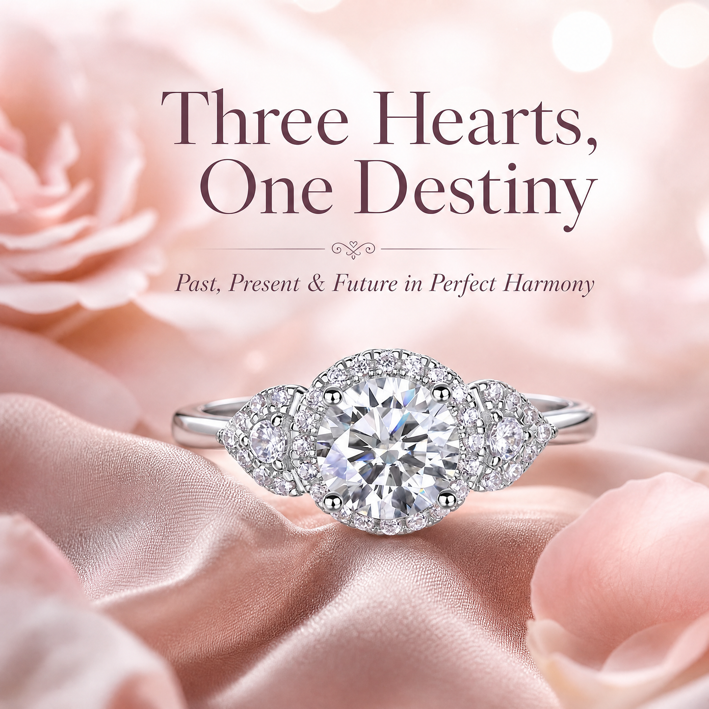 Triple Halo Three-Stone Lab-Grown Diamond Ring with Pear Side Stones - alternate product view 2 - Vowmira lab-grown diamond jewelry