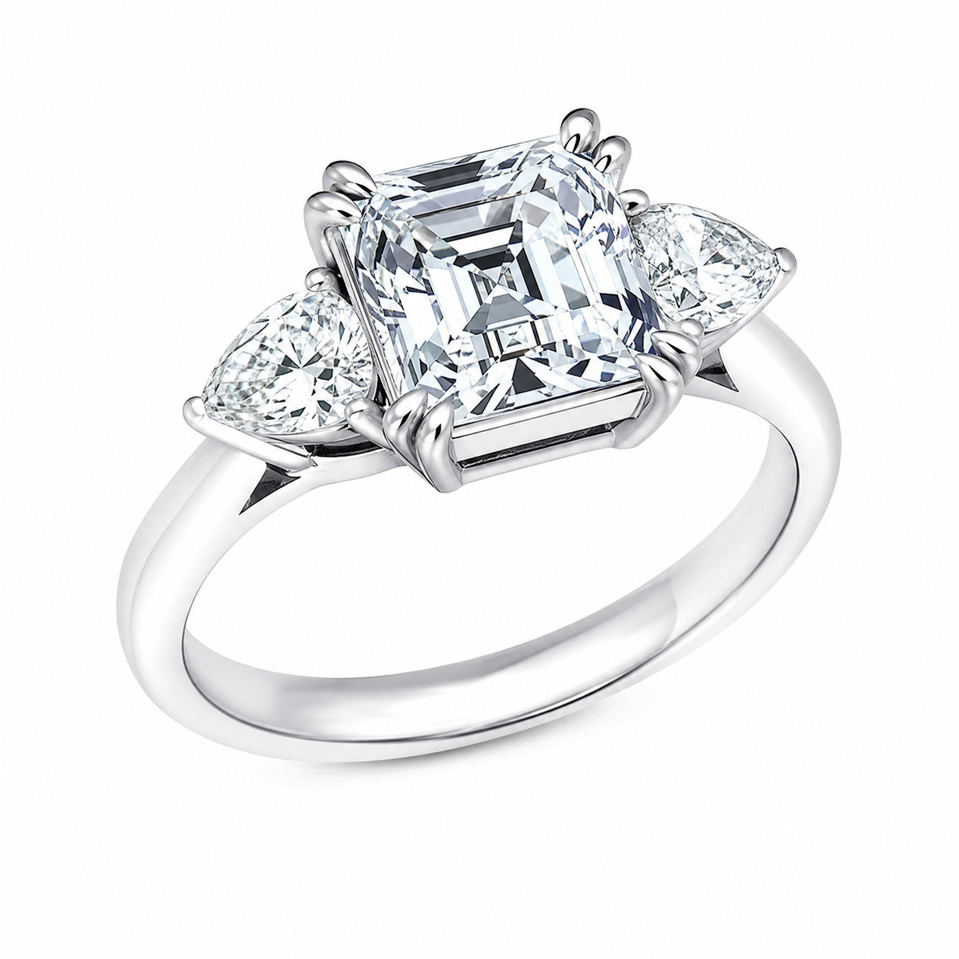 Emerald-Cut Three-Stone Lab-Grown Diamond Ring with Pear Side Stones - alternate product view 3
