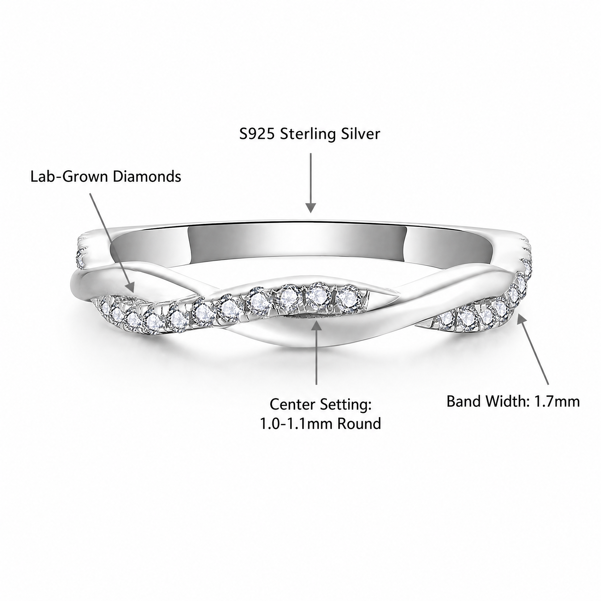 Infinity Twist Men's Lab-Grown Diamond Wedding Band - 925 Sterling Silver - alternate product view 2