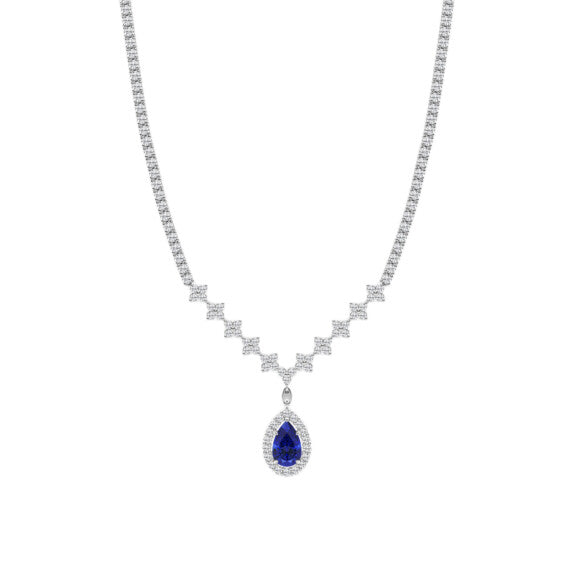 Pear Lab-Grown Diamond Fashion Necklace Sapphire Accent Lab-Grown Diamond Ring - Main View - Vowmira lab-grown diamond jewelry