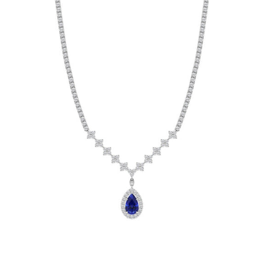 Pear Lab-Grown Diamond Fashion Necklace Sapphire Accent Lab-Grown Diamond Ring - Main View - Vowmira lab-grown diamond jewelry