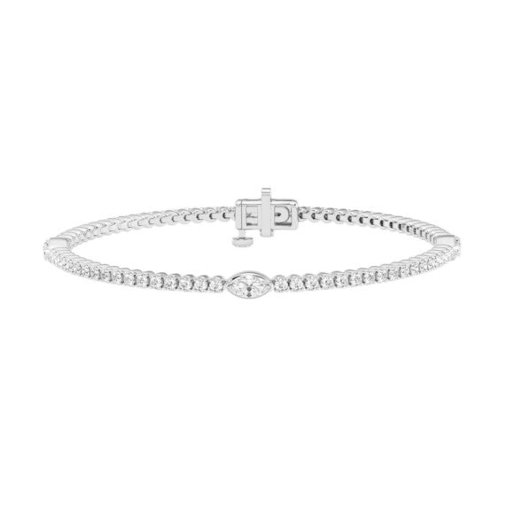 2 1/3 ct. tw. Marquise Three Stations Tennis Bracelet Lab-Grown Diamond Jewelry - Main View - Vowmira lab-grown diamond jewelry