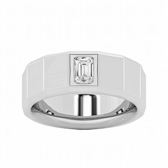 Emerald Men's Solitaire Wedding Lab-Grown Diamond Men's Band - Main View - Vowmira lab-grown diamond jewelry