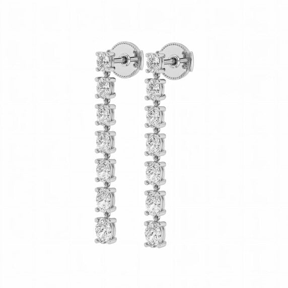 Oval Linear Dangle Lab-Grown Diamond Earrings - Detail View - Vowmira lab-grown diamond jewelry