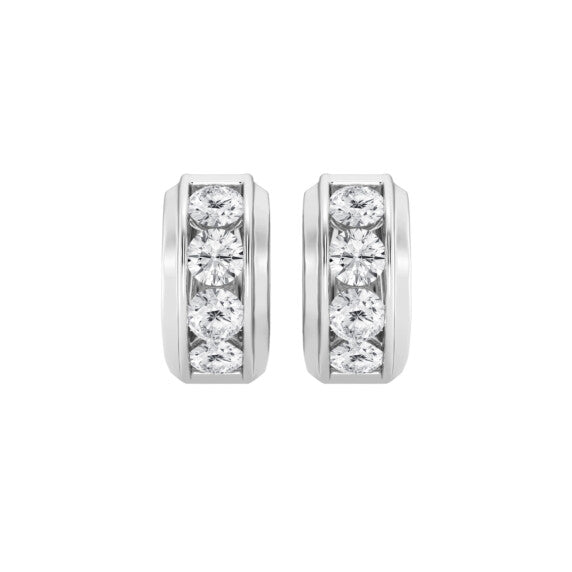 Bold Gold Four Stone Huggies Round Hoops Lab-Grown Diamond Earrings - Main View - Vowmira lab-grown diamond jewelry