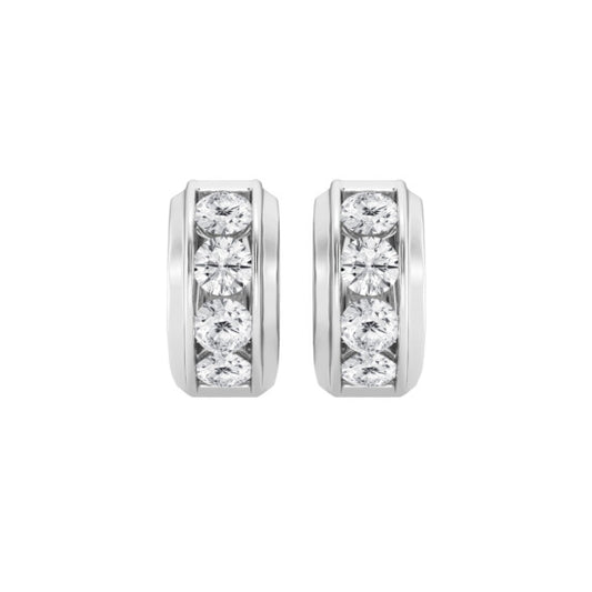 Bold Gold Four Stone Huggies Round Hoops Lab-Grown Diamond Earrings - Main View - Vowmira lab-grown diamond jewelry