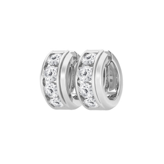 Bold Gold Four Stone Huggies Round Hoops Lab-Grown Diamond Earrings - Detail View - Vowmira lab-grown diamond jewelry