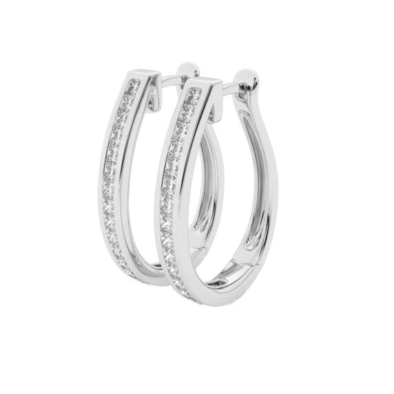 Princess Channel Set Hoops Lab-Grown Diamond Earrings - Detail View - Vowmira lab-grown diamond jewelry