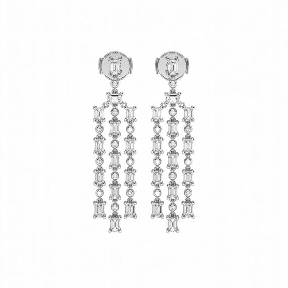 Emerald and Round Chandelier Dangle Lab-Grown Diamond Earrings - Main View