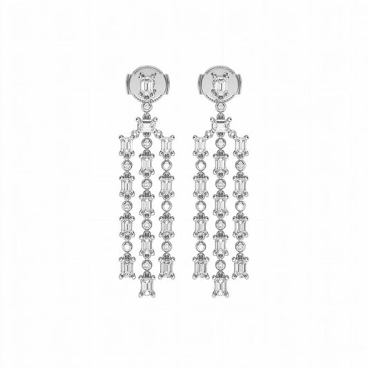 Emerald and Round Chandelier Dangle Lab-Grown Diamond Earrings - Main View - Vowmira lab-grown diamond jewelry