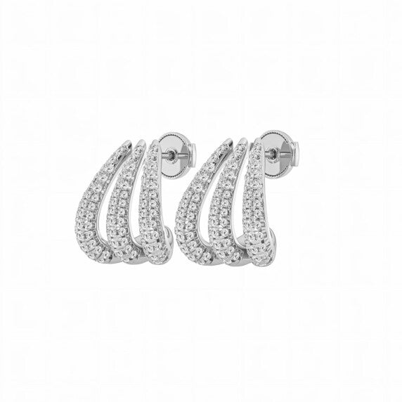 Round Triple Huggies Hoops Lab-Grown Diamond Earrings - Detail View